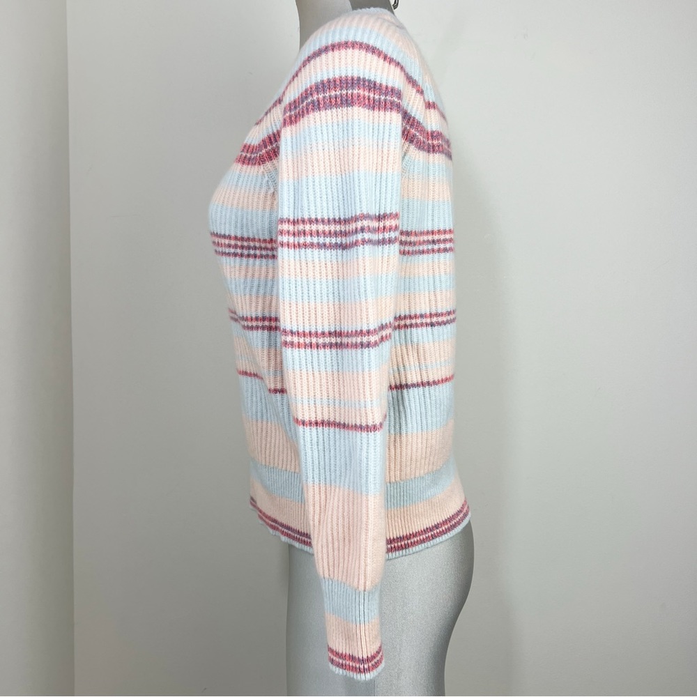 J. Crew Cashmere Ribbed Crewneck Sweater Size Small Stripped Soft Colors - Picture 2 of 8